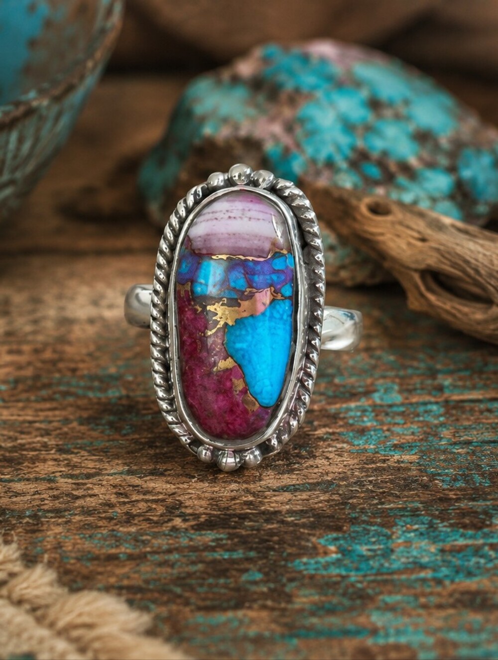 Maroon Turquoise Ring Size 7